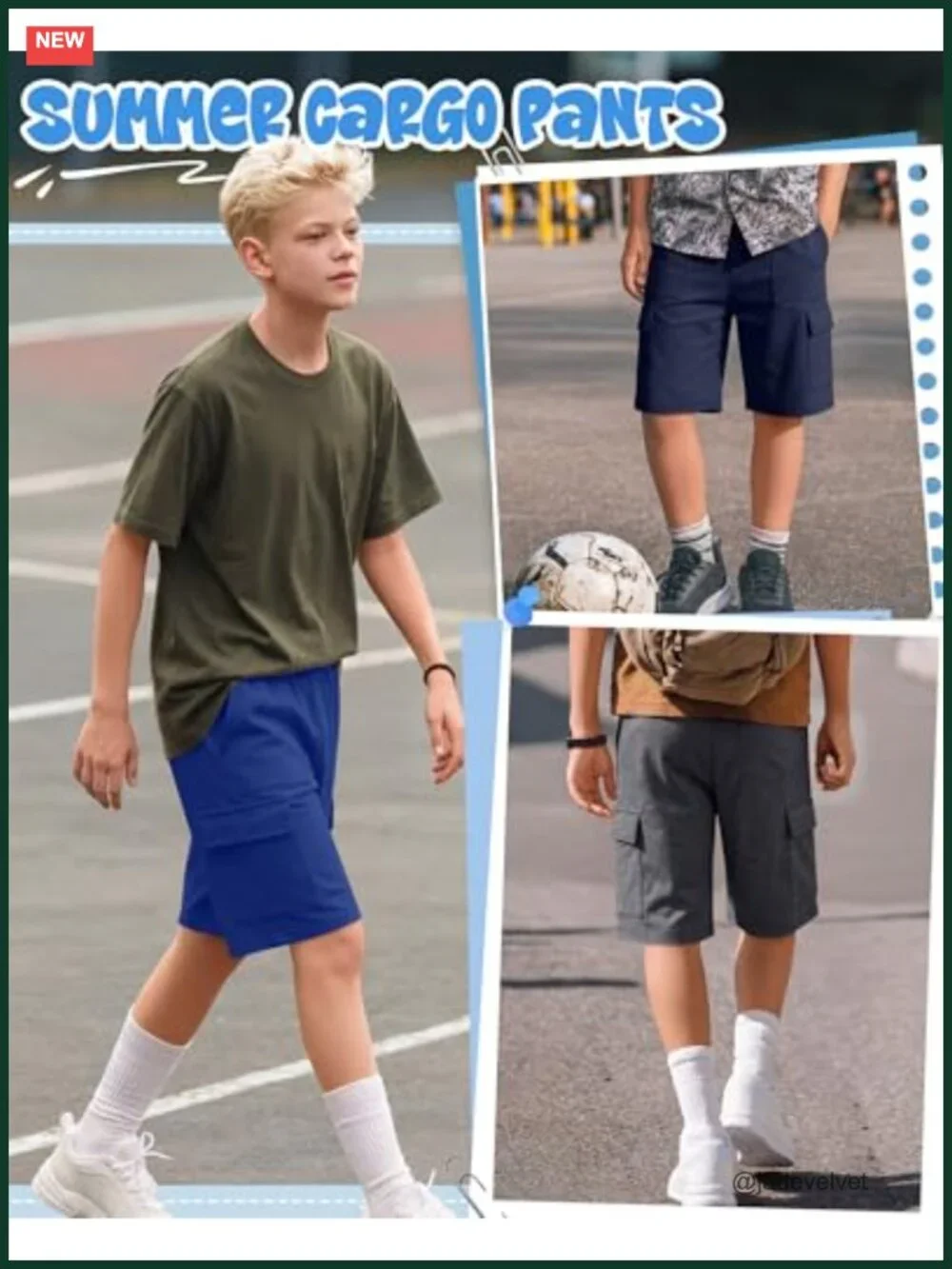 Boys Cargo Shorts 5 Pack Athletic Pull On Sweat Shorts with Pockets